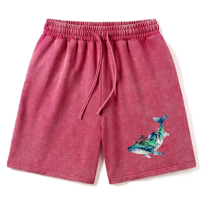 Washed Japanese Landscape Shorts for Summer