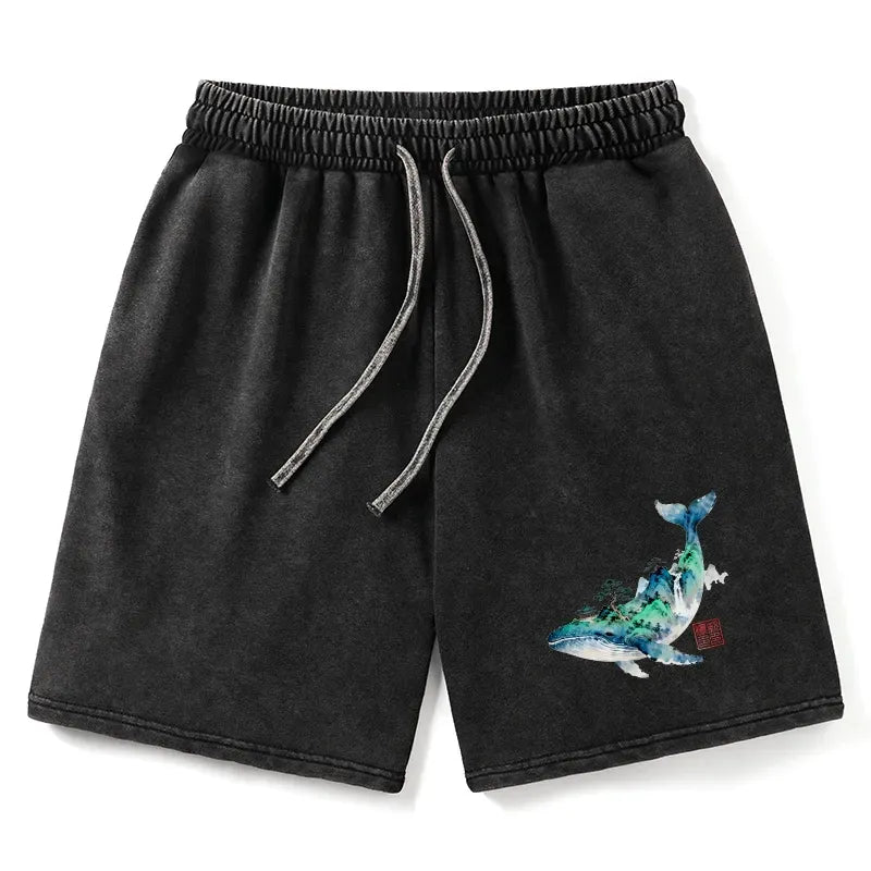 Washed Japanese Landscape Shorts for Summer