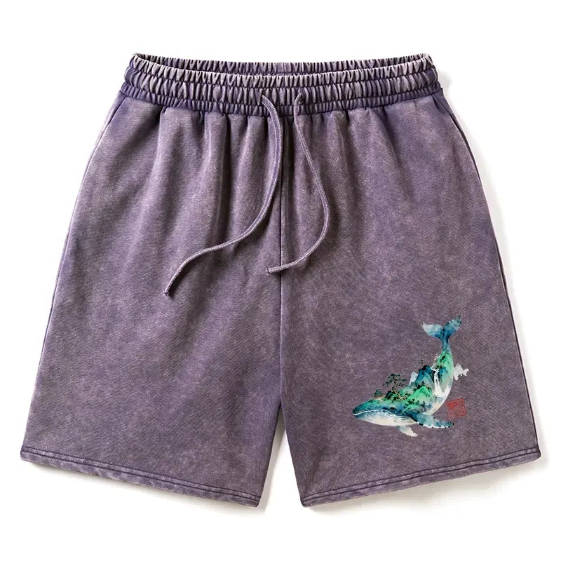 Washed Japanese Landscape Shorts for Summer