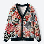 Kyoto-Lion Floral Symphony Ugly Cardigan Sweater