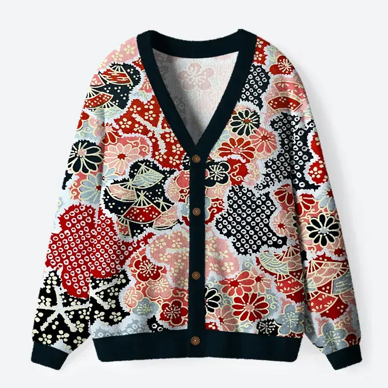 Kyoto-Lion Floral Symphony Ugly Cardigan Sweater