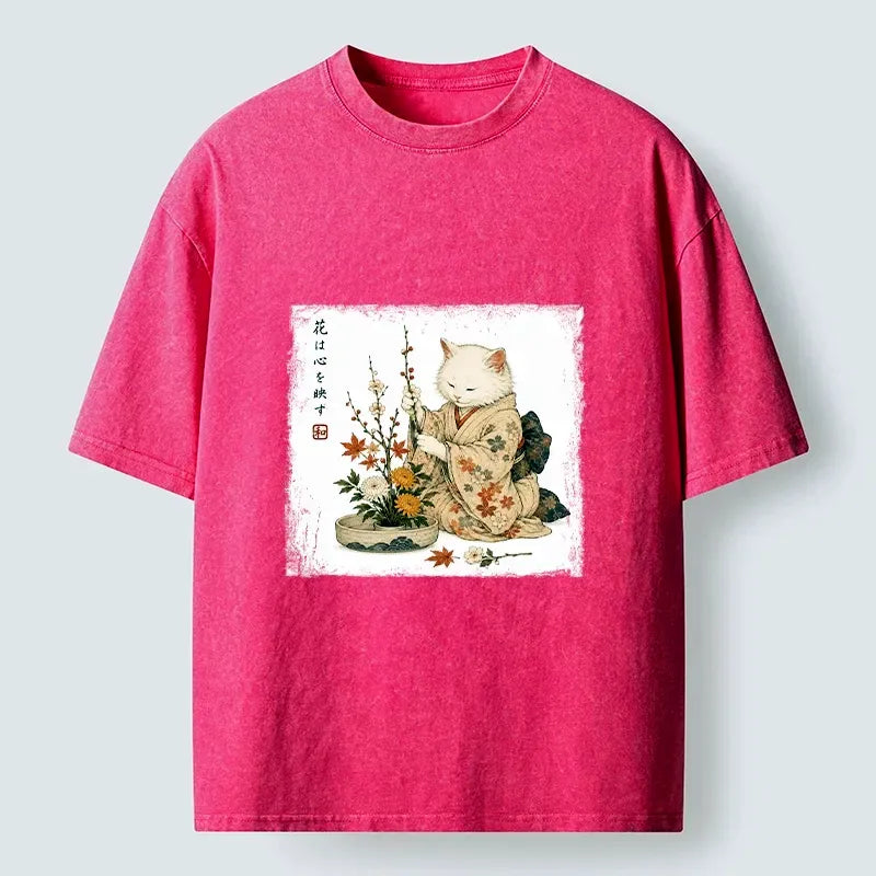 Japanese vintage cat t-shirt free shipping