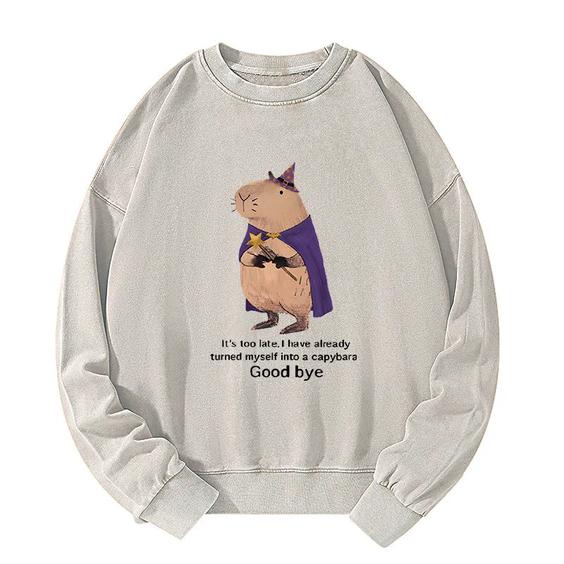 Kyoto-Lion Funny Wizard Capybara Washed Sweatshirt