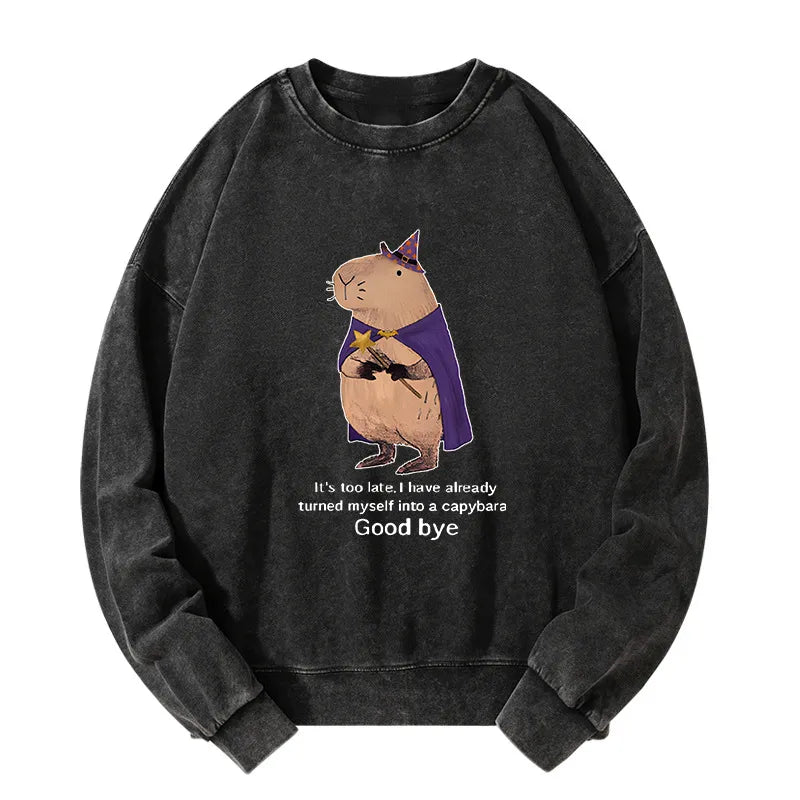Kyoto-Lion Funny Wizard Capybara Washed Sweatshirt