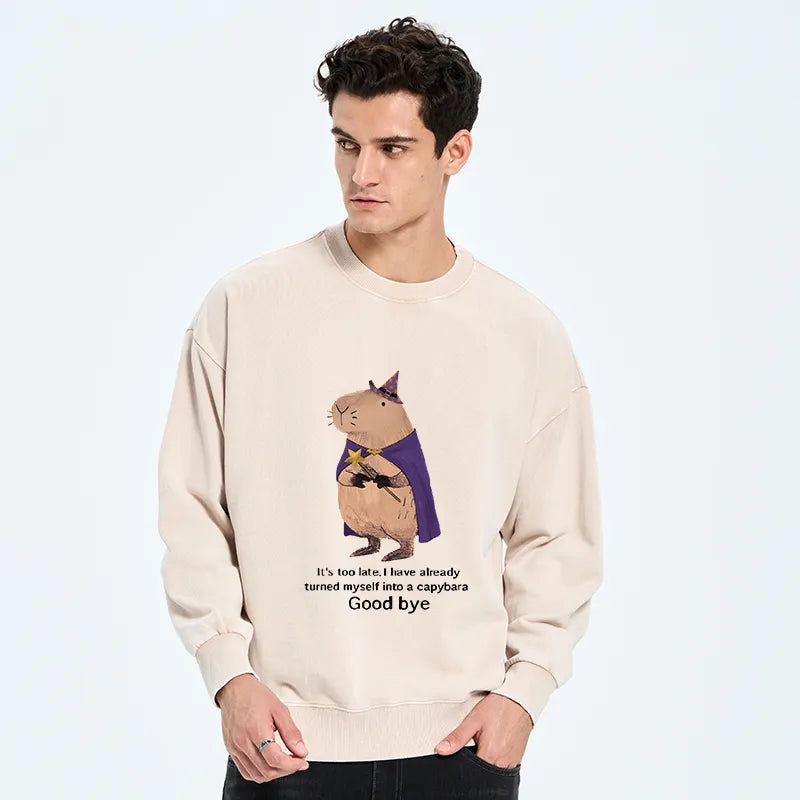 Kyoto-Lion Funny Wizard Capybara Washed Sweatshirt