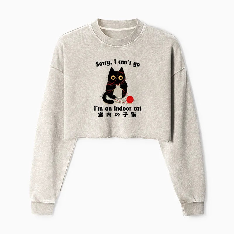 Kyoto-Lion Indoor Cat Meme Washed Crop Sweatshirt