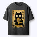 japanese washed t-shirt with cute cat