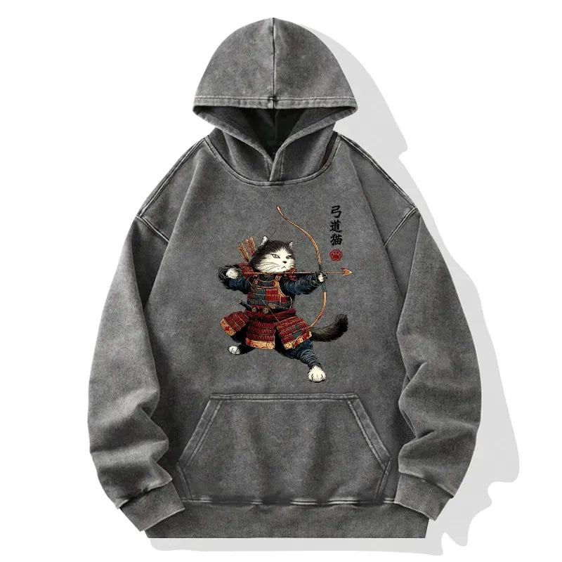 Japanese Samurai Cat Hoodie for Streetwear