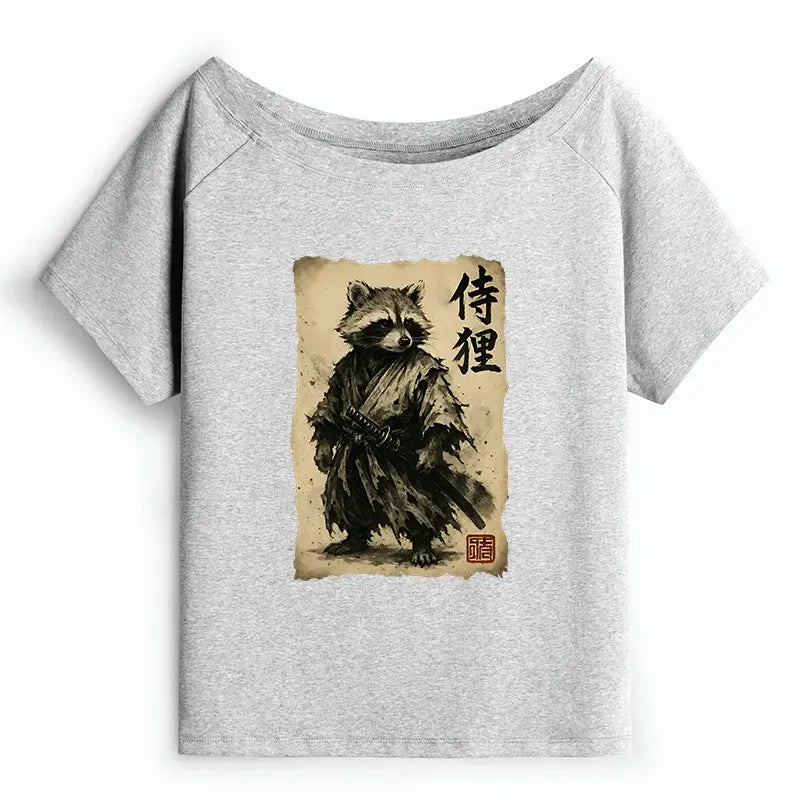 Retro Samurai Off Shoulder T-Shirt for Women