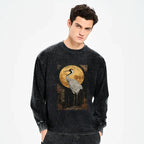 Kyoto-Lion Vintage Japanese Crane Kanji Washed Long Sleeve T-Shirt