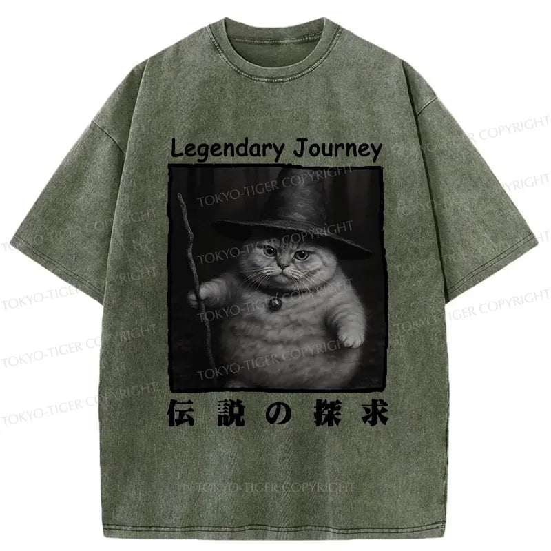 Japanese Cat Washed T-Shirt for Streetwear