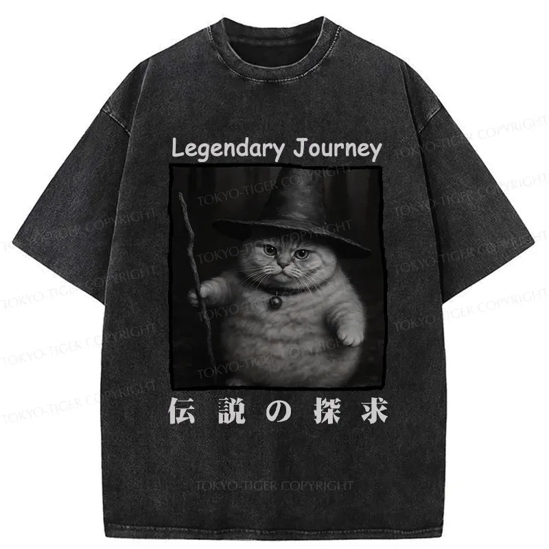 Japanese Cat Washed T-Shirt for Streetwear