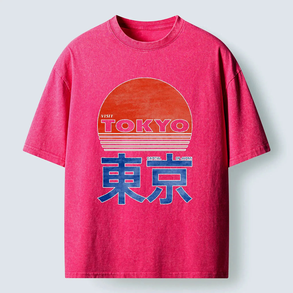 Japanese Washed T-Shirt with Kyoto Lion Design