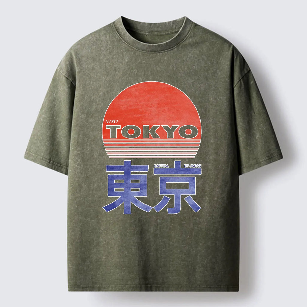 Japanese Washed T-Shirt with Kyoto Lion Design