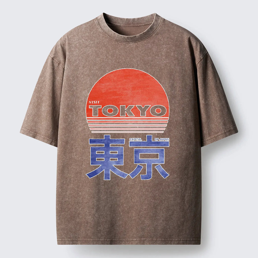 Japanese Washed T-Shirt with Kyoto Lion Design