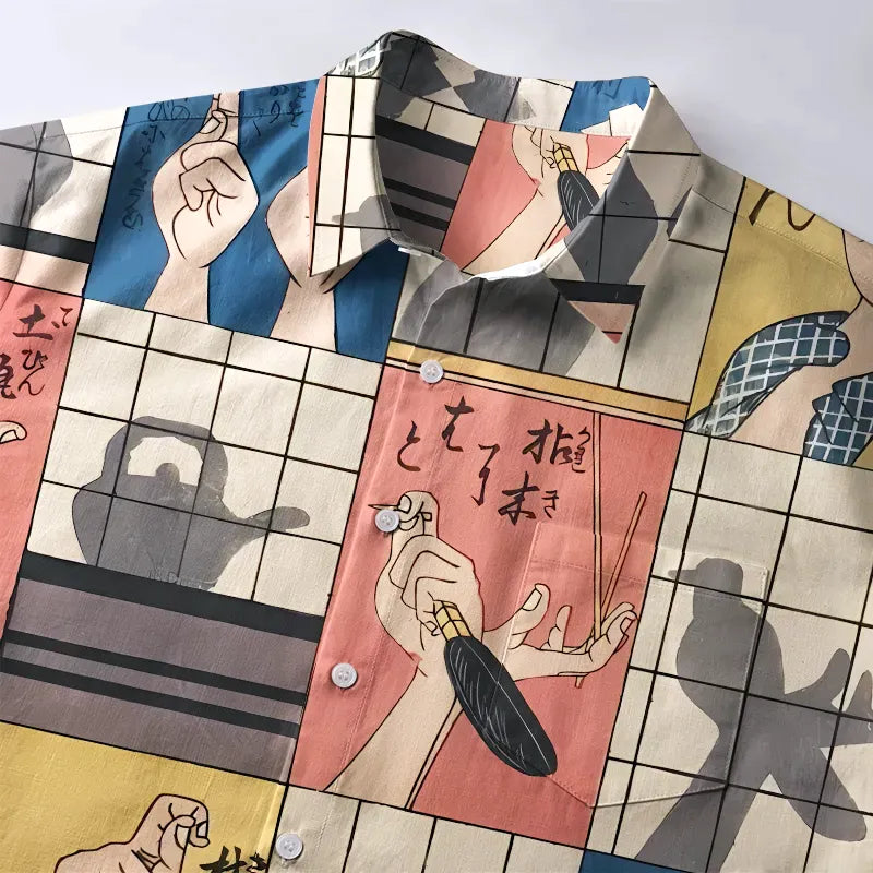 Kyoto-Lion Interesting Hand Shadow Button-up Shirt