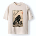 Kyoto-Lion Ink Wash Crow Oriental Nature Art Washed T-Shirt