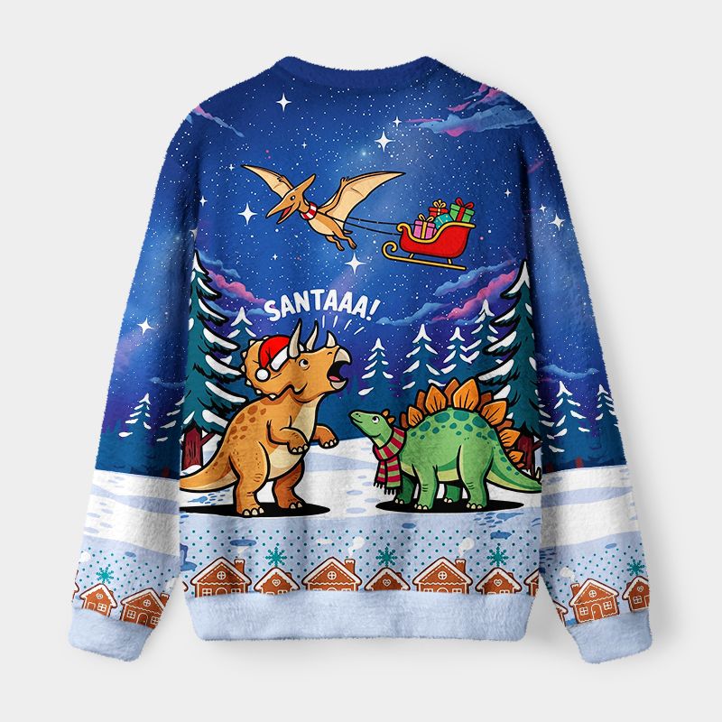 Kyoto-Lion Cute Dino Christmas Fuzzy Christmas Ugly Sweatshirt