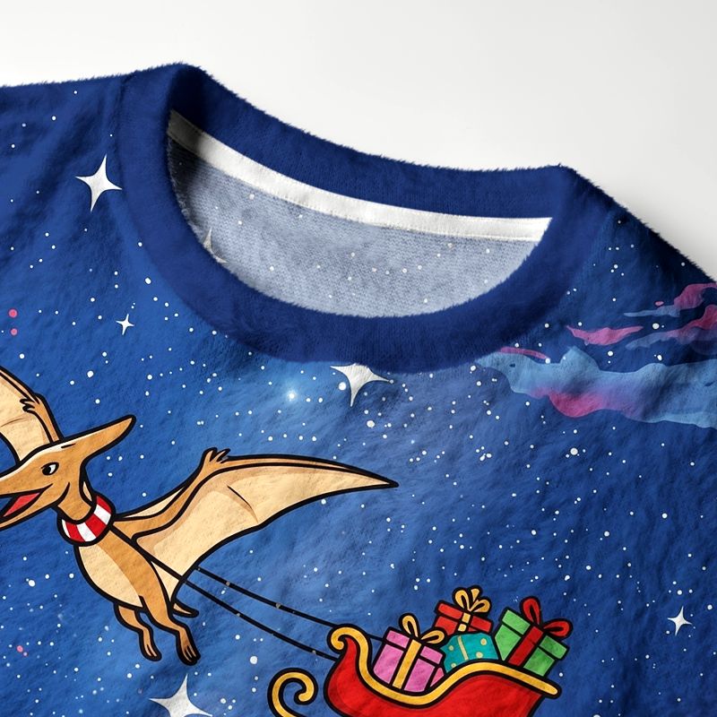 Kyoto-Lion Cute Dino Christmas Fuzzy Christmas Ugly Sweatshirt