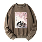 Kyoto-Lion Cute Cats Sakura Garden Washed Sweatshirt