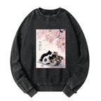 Kyoto-Lion Cute Cats Sakura Garden Washed Sweatshirt