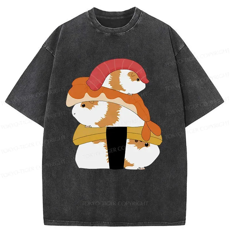 Kyoto-Lion Hamster Sushi Washed T-Shirt