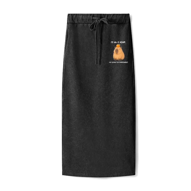 Kyoto-Lion Slow Task Capybara Meme Washed Terry Skirt