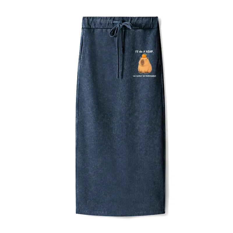 Kyoto-Lion Slow Task Capybara Meme Washed Terry Skirt