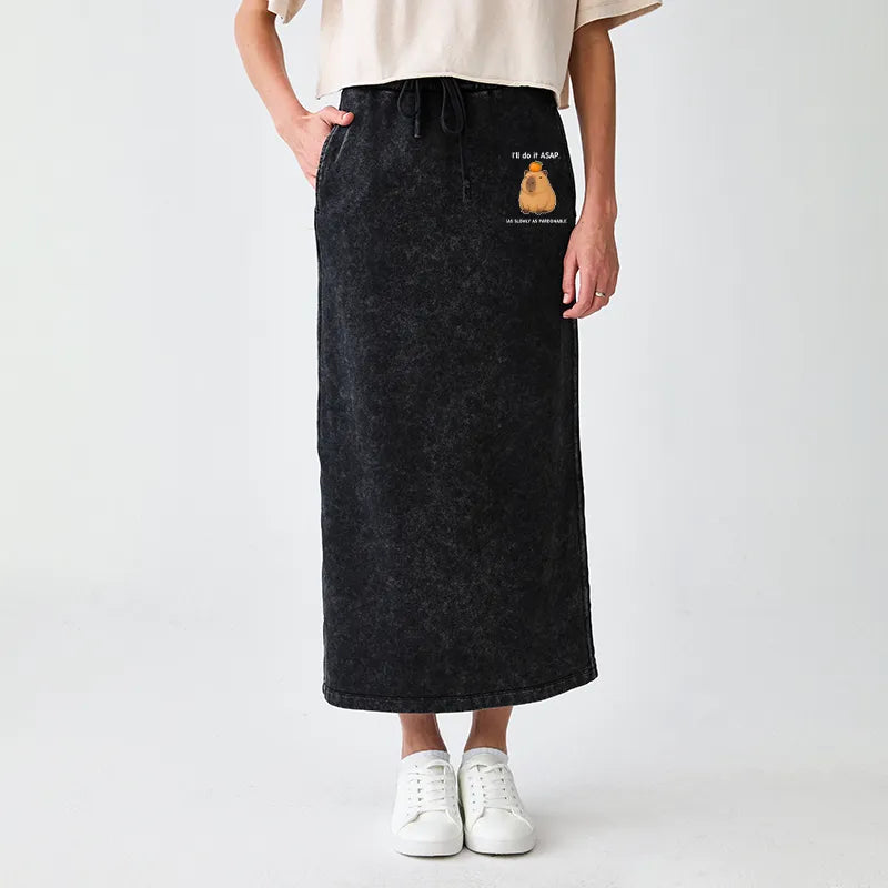 Kyoto-Lion Slow Task Capybara Meme Washed Terry Skirt