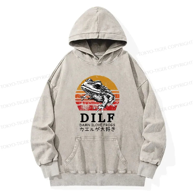 Kyoto-Lion Funny Frog Lover Washed Hoodie