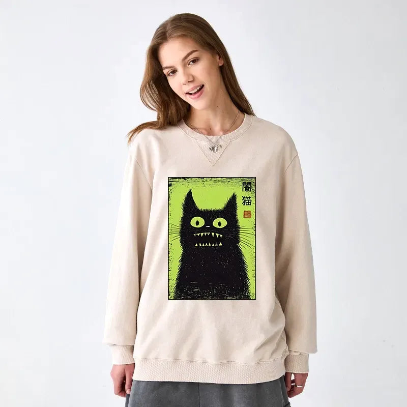 japanese black cat sweatshirt with free shipping