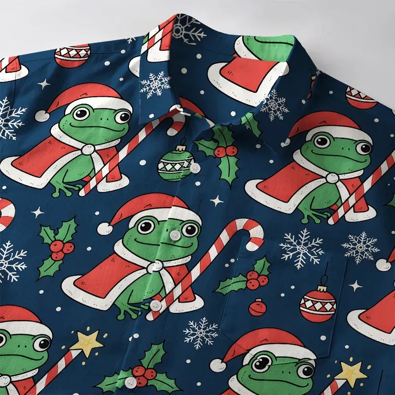 Japanese Frog Button-up Shirt Gift for Him