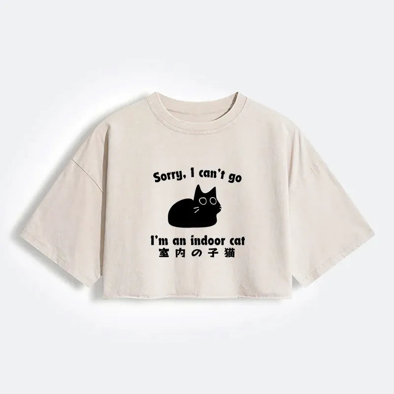 Kyoto-Lion Indoor Kitten Women's Washed Crop T-Shirt