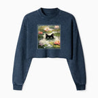 Japanese Black Cat Crop Sweatshirt for Women