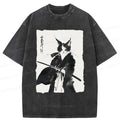 Kyoto-Lion Retro Warrior Cat Washed T-Shirt