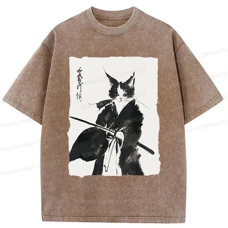 Kyoto-Lion Retro Warrior Cat Washed T-Shirt