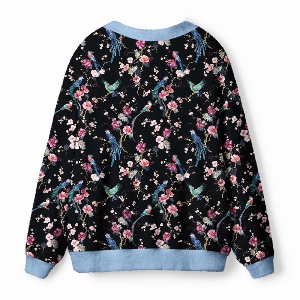 Kyoto-Lion Birds and Blooms Ugly Cardigan Sweater