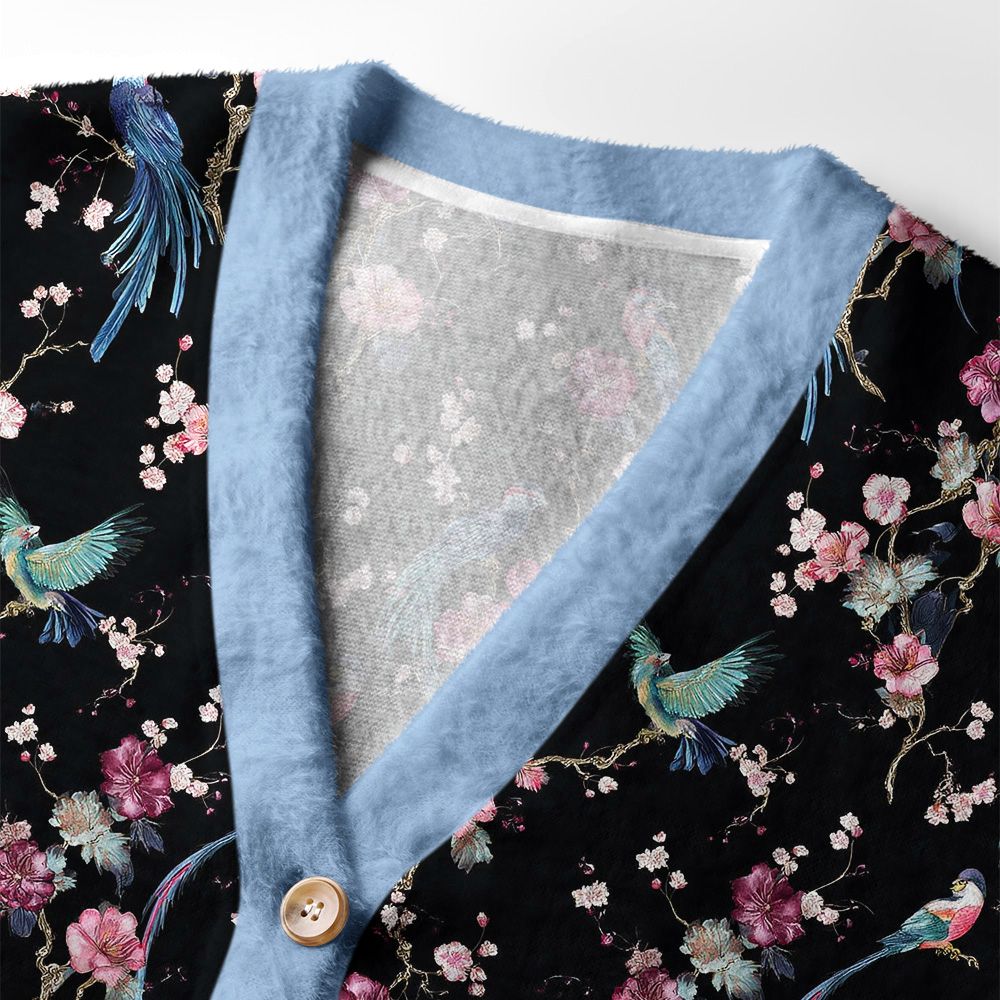 Kyoto-Lion Birds and Blooms Ugly Cardigan Sweater