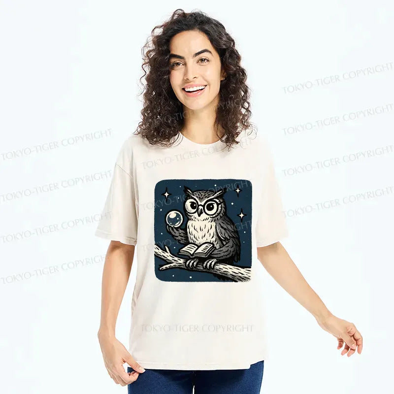 Japanese owl washed t-shirt for daily wear