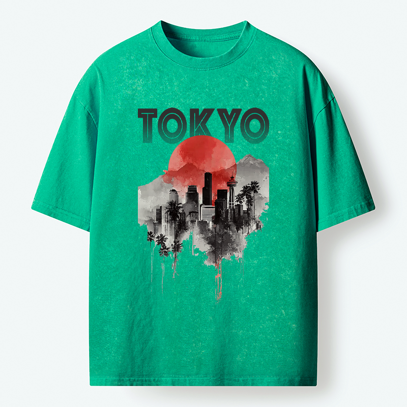 Kyoto-Lion Sunset in Tokyo Washed T-Shirt