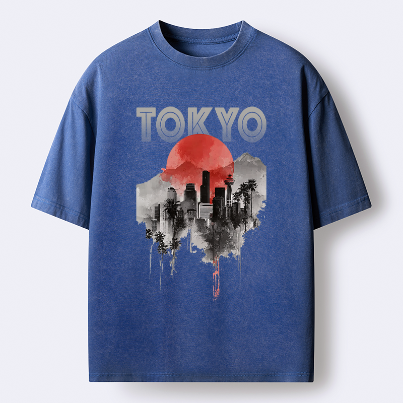 Kyoto-Lion Sunset in Tokyo Washed T-Shirt