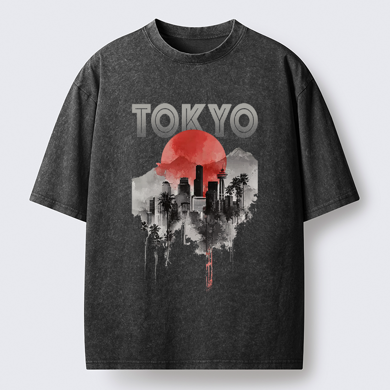 Kyoto-Lion Sunset in Tokyo Washed T-Shirt