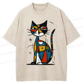Kyoto-Lion Abstract Japanese Cat Washed T-Shirt