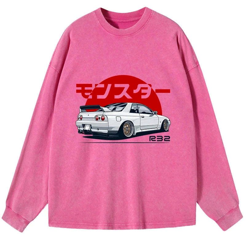 Kyoto-Lion Monster. Skyline R32 GTR Washed Long Sleeve T-Shirt