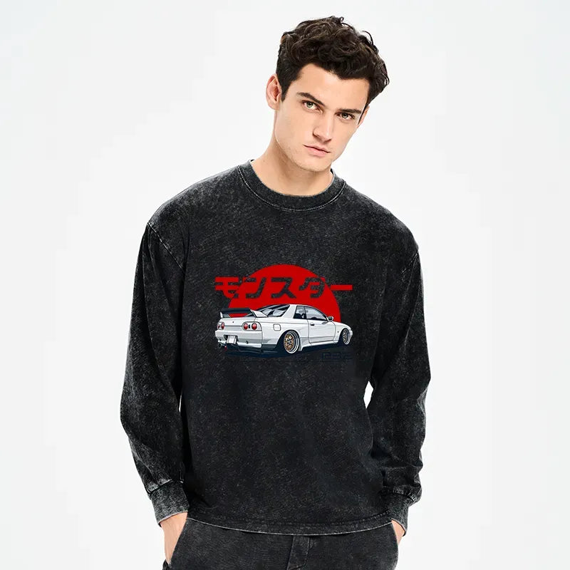 Kyoto-Lion Monster. Skyline R32 GTR Washed Long Sleeve T-Shirt