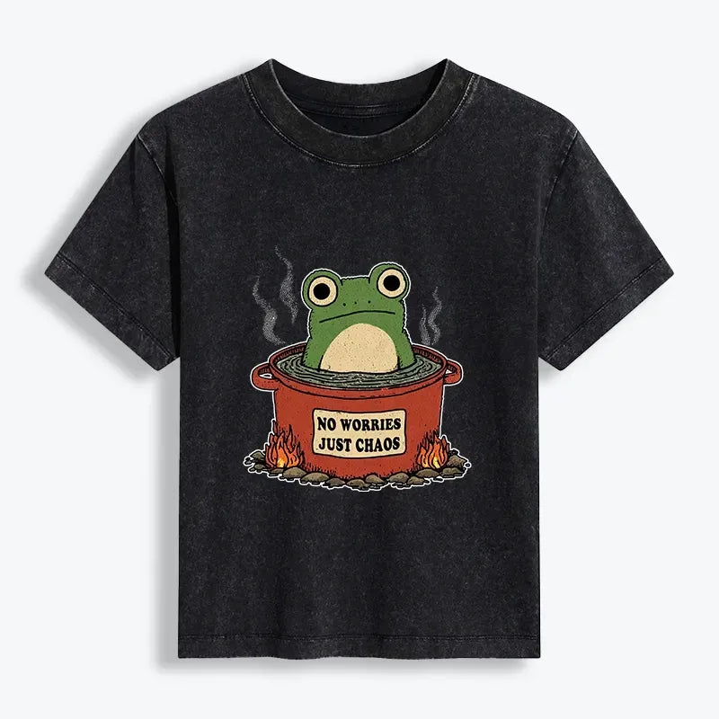 Kyoto-Lion Frog£ºNo Worries£¬Just Chaos Women's Washed T-shirt