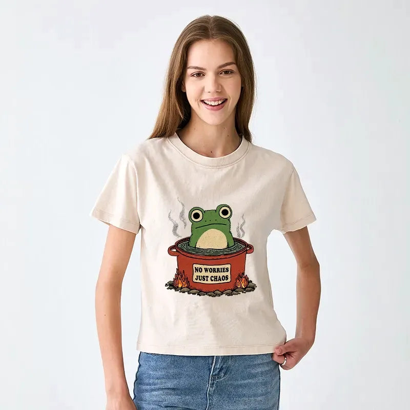 Japanese frog women's washed t-shirt