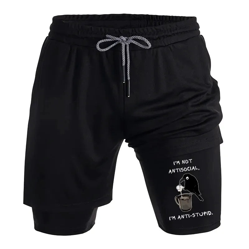 Kyoto-Lion Cool Crow Sips Calm Coffee Alone Training Shorts