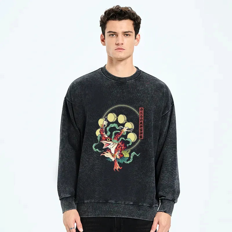 japanese washed sweatshirt with frog design