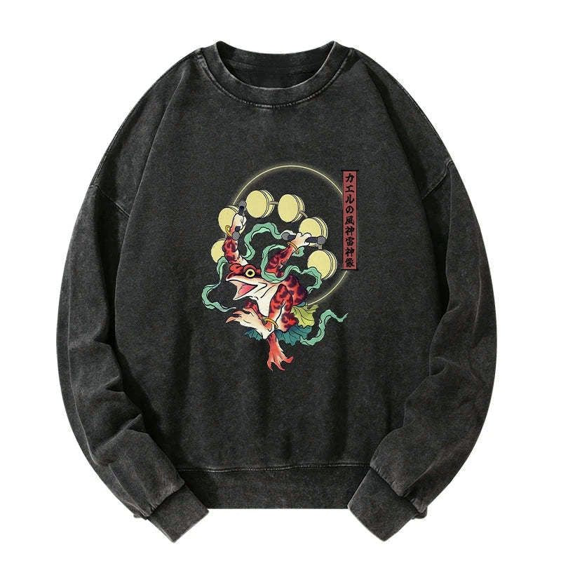 japanese washed sweatshirt with frog design